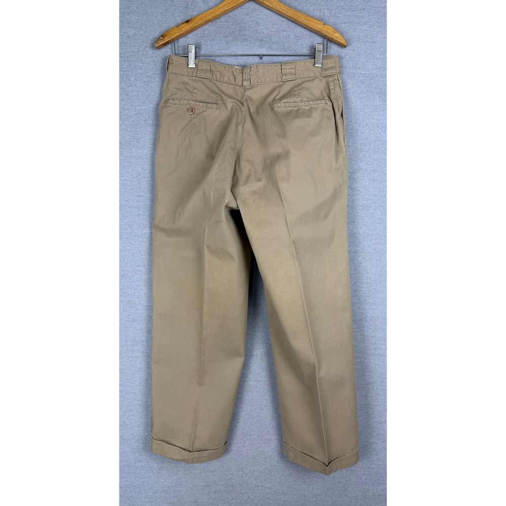 Vintage Khaki Chino Trousers Sanforized Talon Zip Cuffed Workwear Pants‎ 31x26.5